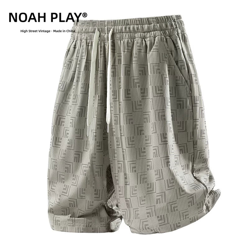 NOAH PLAY 竖条肌理满印短裤男夏季冰丝宽松大码阔腿休闲五分裤潮
