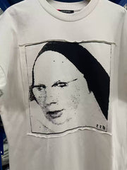 ERD Inspired Portrait Patchwork Muddy White Cotton Tee