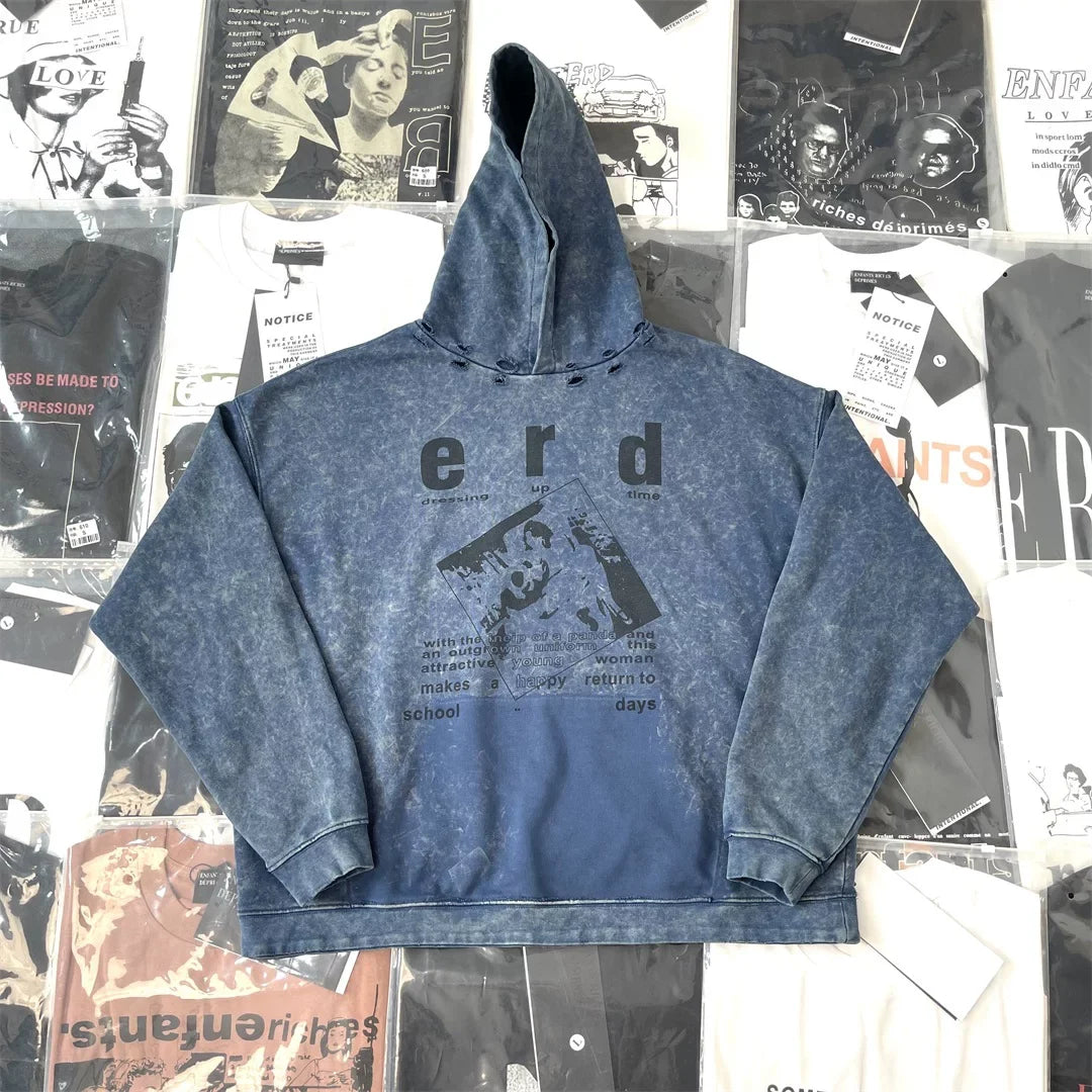 ERD melancholic Washed Fleece Oversized Graphic Hoodie