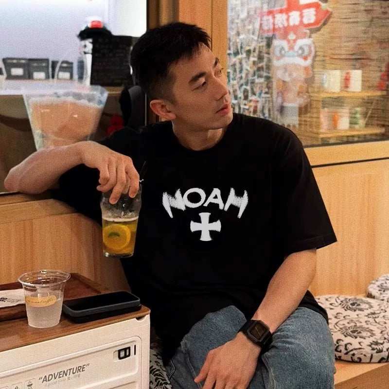 NOAH 2024 New Phantom Cross Trendy Brand American Summer Cotton Loose Men and Women Couple Short sleeved T-shirt