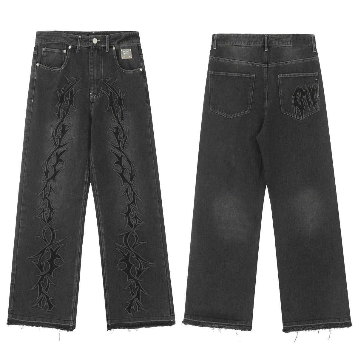 Revenge Vintage Wash Thorn Embroidery Relaxed Denim Jeans