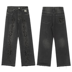 Revenge Vintage Wash Thorn Embroidery Relaxed Denim Jeans