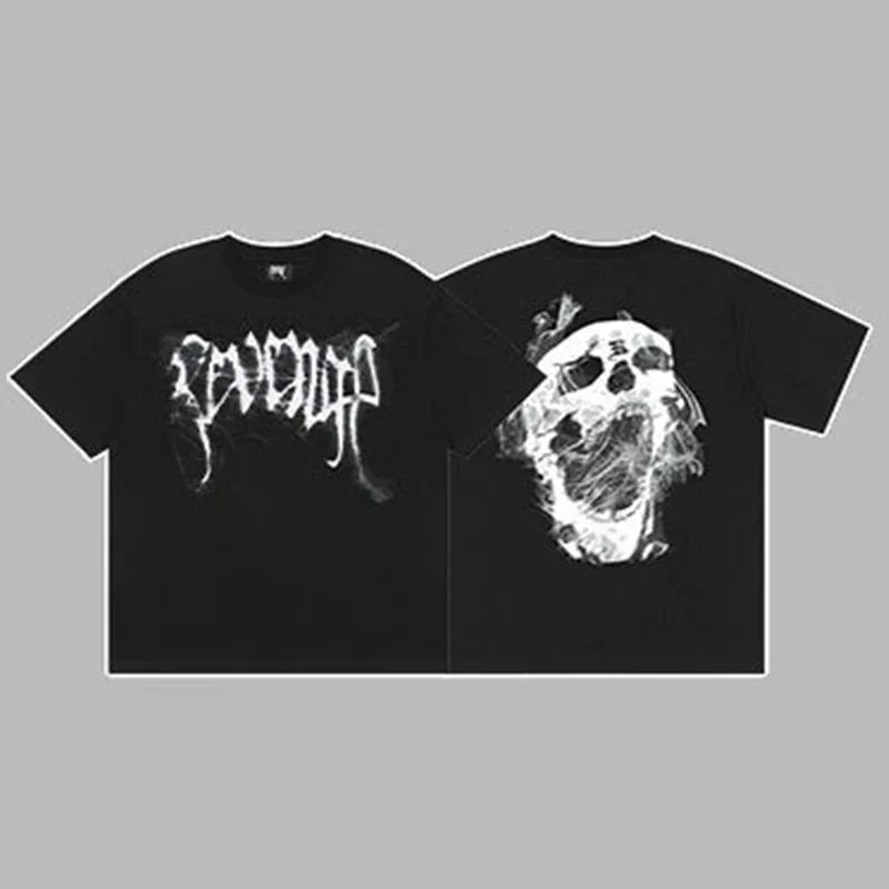 Revenge Smoke & Ink Skull Graphic Short Sleeve T-Shirt Black