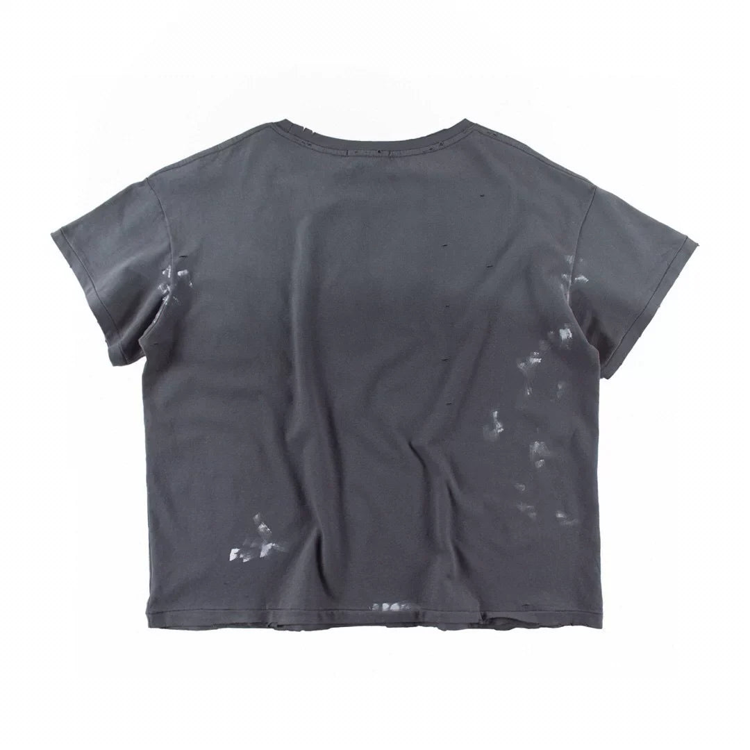 ERD Inspired Punk Slogan Distressed Washed Grey Tee
