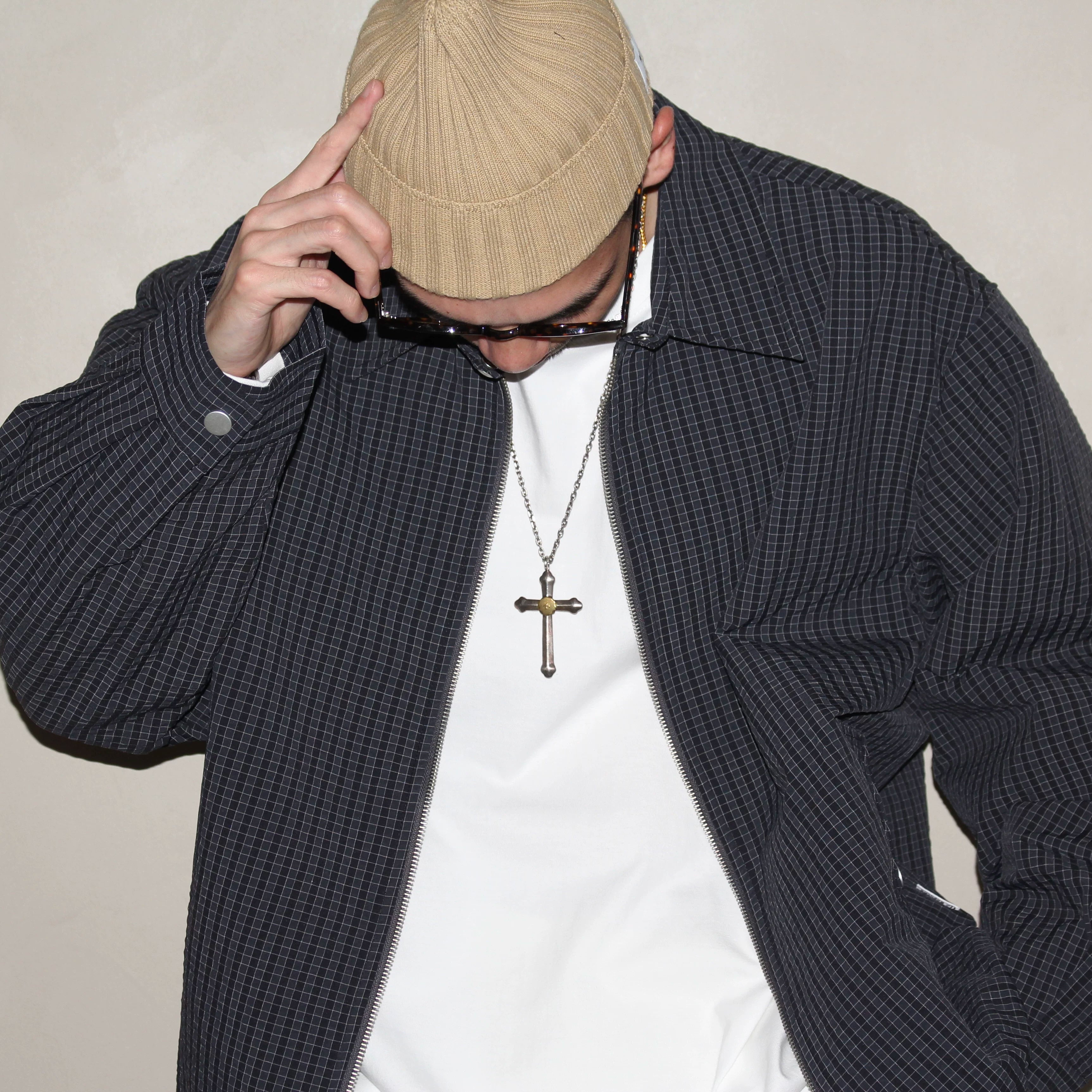 GcBrand Lab Jacket Retro Basic Japanese Simple Casual Collar Jacket Checkered Coat Trendy