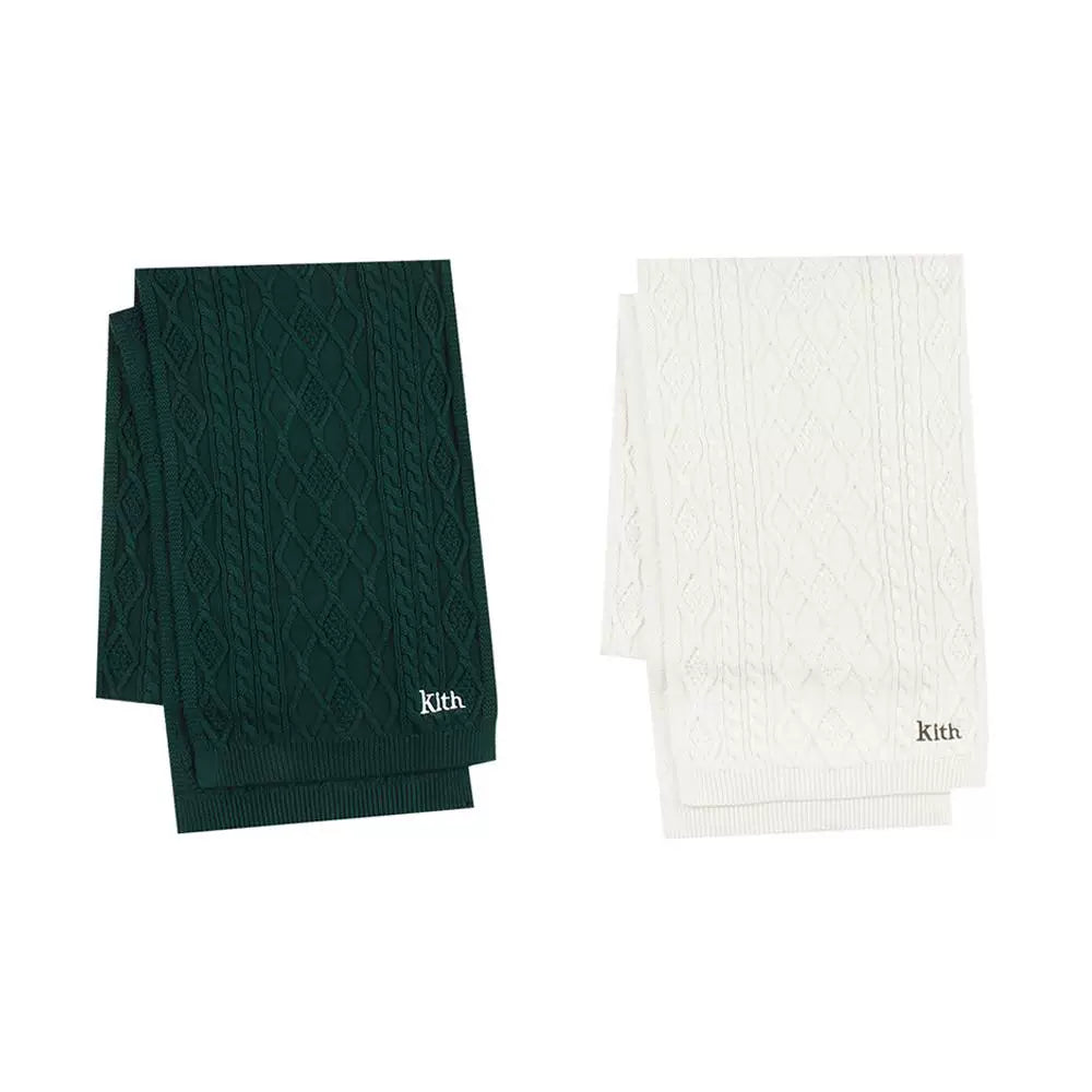 Kith embroidery winter versatile Fried Dough Twists lovers thickened warm wool knitting shawl scarf for men and women lovers