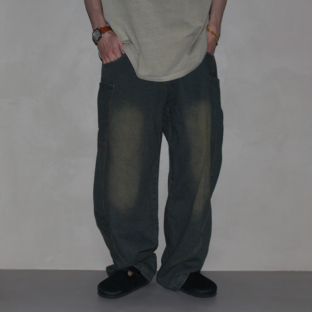 GcBrand Lab SS25 basic washed distressed design curved denim jeans