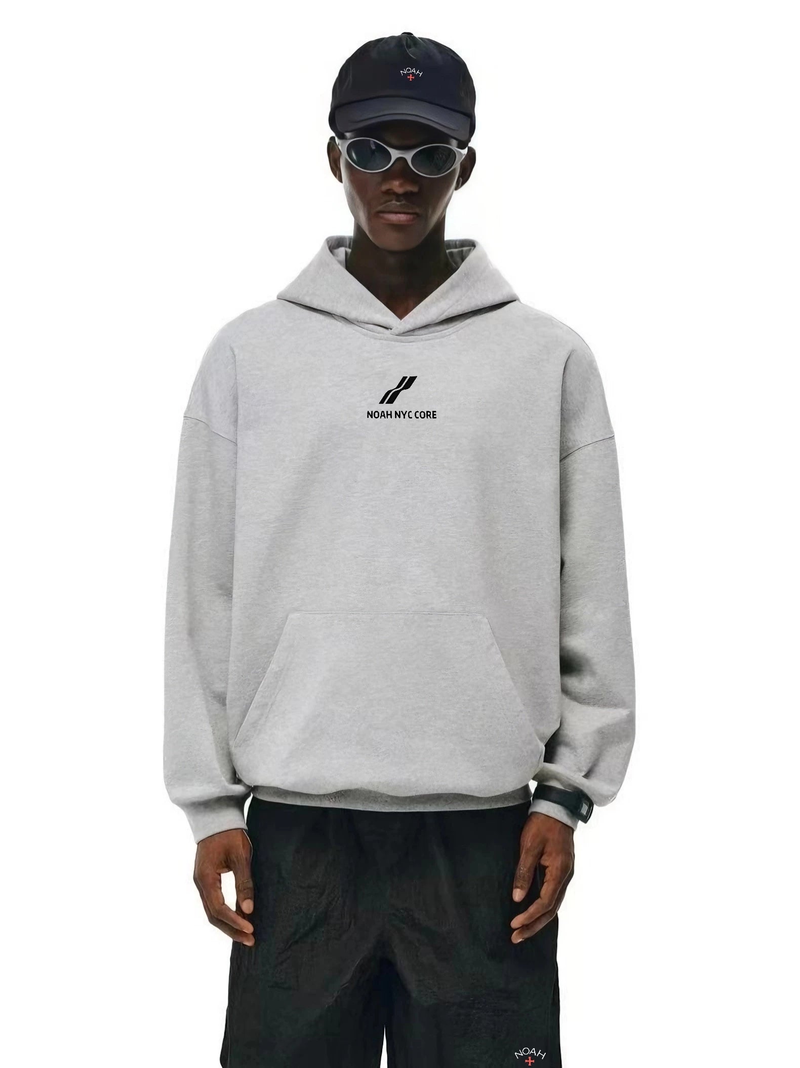 NOAH MARS American casual fashion brand two bar small label loose men's plus velvet couple hoodie hooded sweatshirt