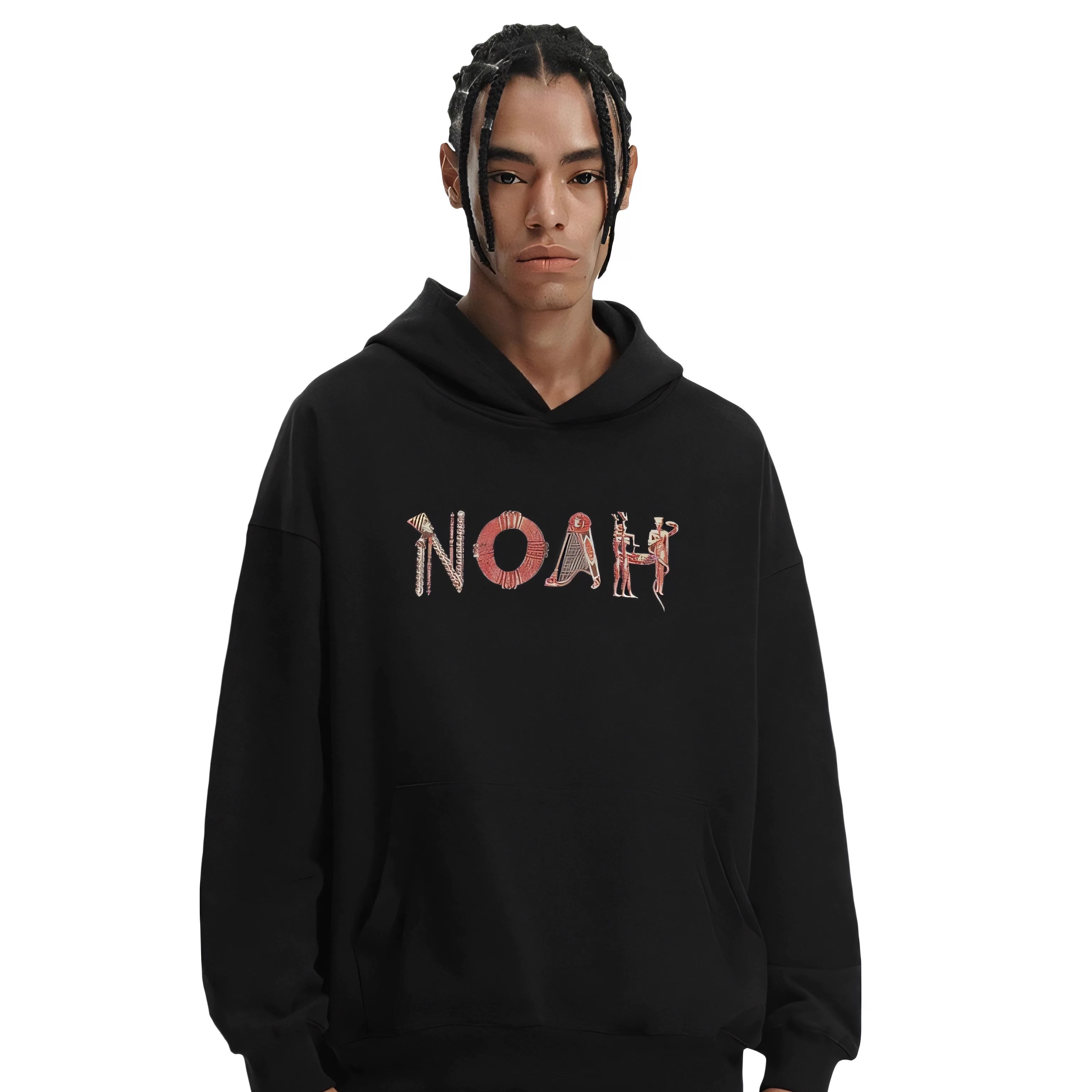 NOAH MARS niche trendy brand Egyptian pharaoh design sense American casual velvet thread splicing hooded sweatshirt