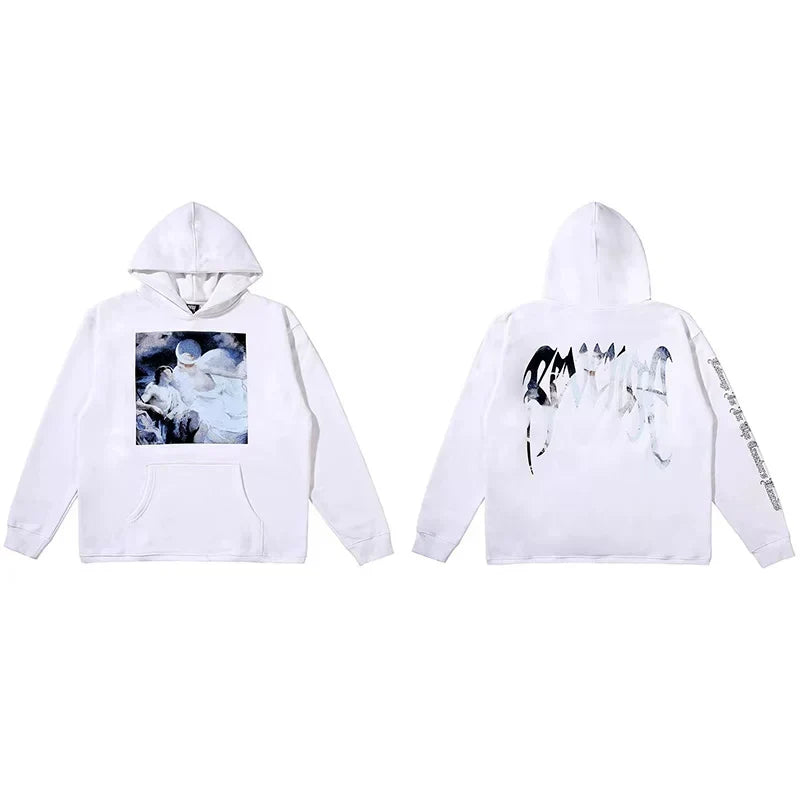 Revenge White Angel Painting Blue Arch Logo Pullover Hoodie