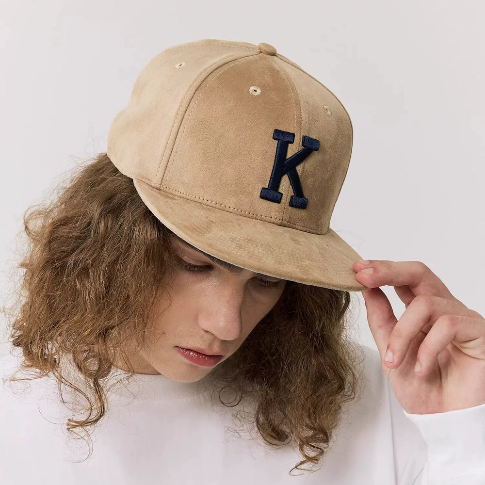 KITH suede hip-hop flat brimmed hat, big head circumference, embroidered high top skateboard hat for men and women, non adjustable flat brim hat