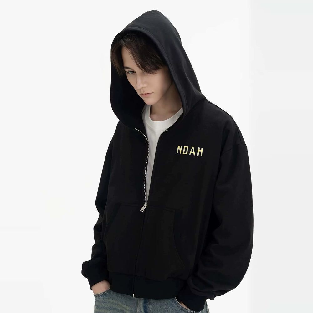 NOAH MARS niche trend brand origami splicing autumn hooded sweatshirt looped cardigan trendy zipper jacket for men