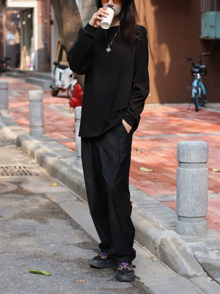 GcBrand Japanese retro street yuppie style black suit pants men's loose casual pants cropped pants trendy brand