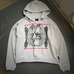 ERD Vintage Distressed Character Print Grey Pullover Hoodie