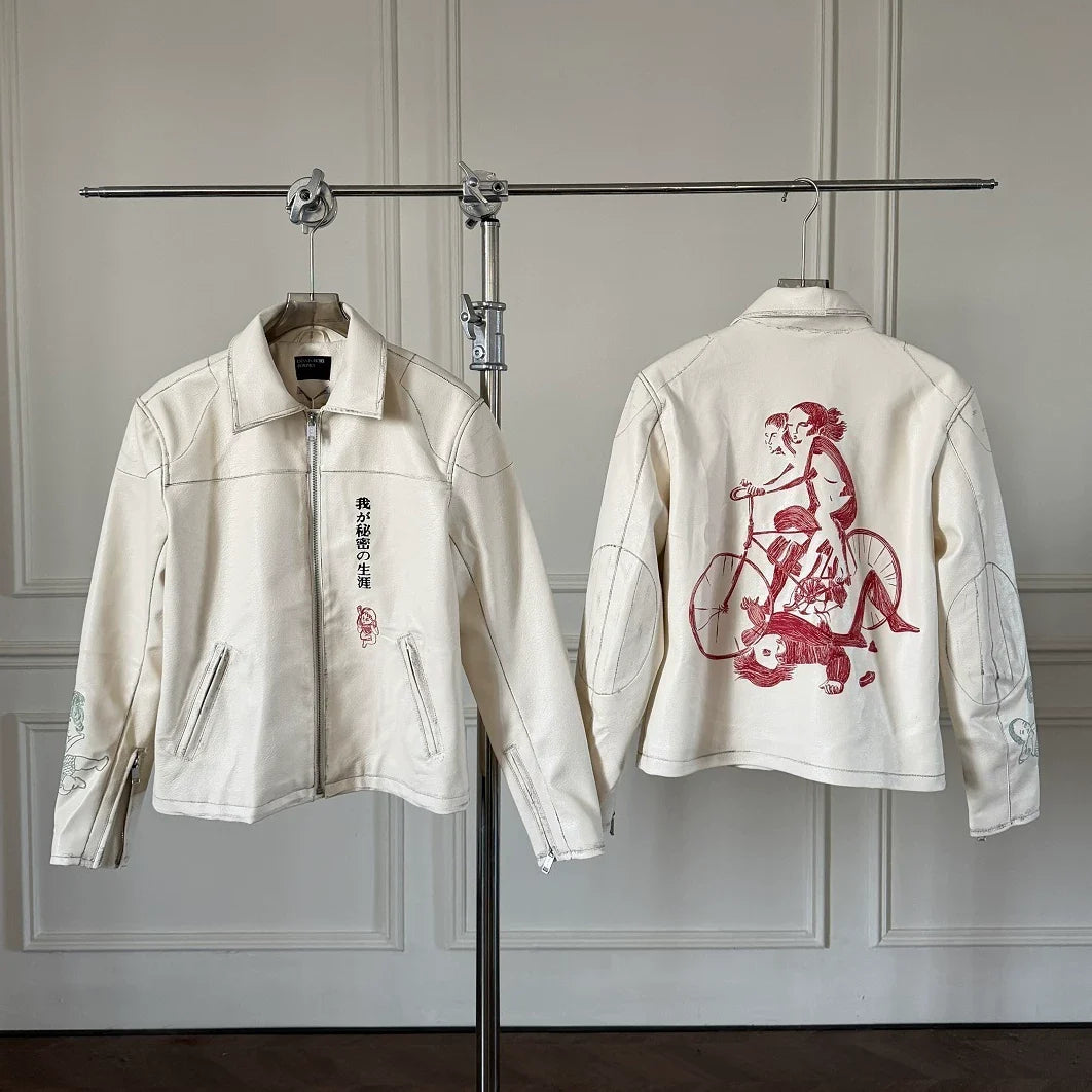 ERD Premium Embroidered Split Cowhide Leather Biker Jacket