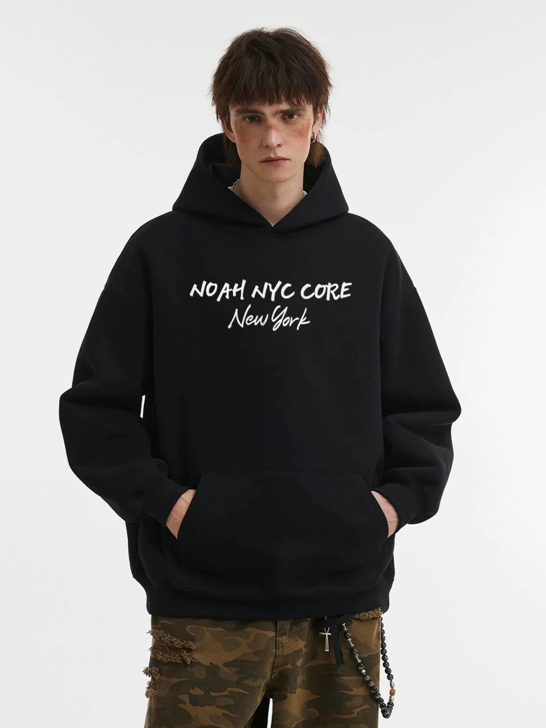 NOAH MARS American casual New York limited edition cross autumn loose men's trendy brand fleece hooded sweatshirt