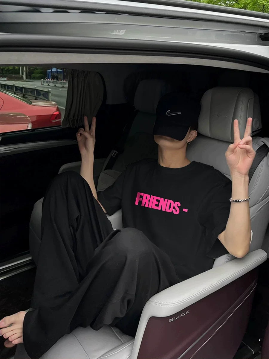 VLONE BWCJ Rose Red Big V Printed American Trendy Brand Loose Couple Pure Cotton Casual Summer Short sleeved T-shirt for Men and Women