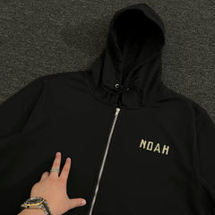 NOAH MARS niche trend brand origami splicing autumn hooded sweatshirt looped cardigan trendy zipper jacket for men