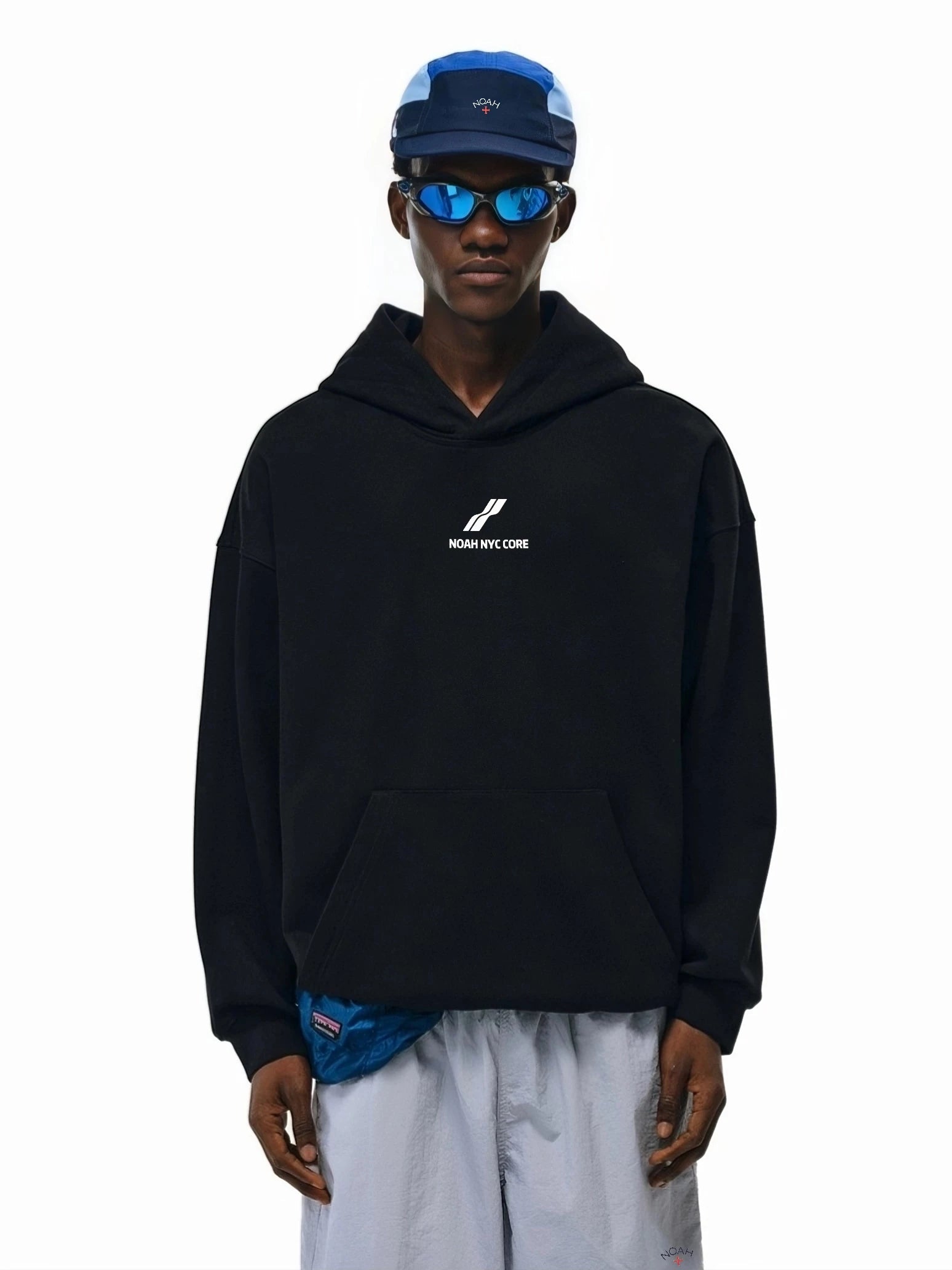 NOAH MARS American casual fashion brand two bar small label loose men's plus velvet couple hoodie hooded sweatshirt