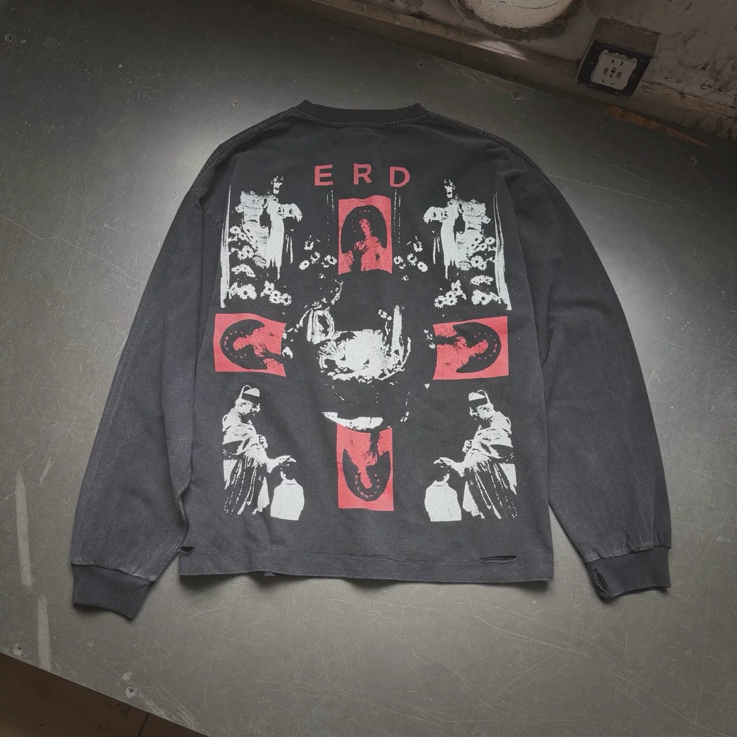 ERD High Street Vintage Washed Distressed Letter Long Tee