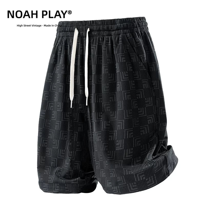 NOAH PLAY 竖条肌理满印短裤男夏季冰丝宽松大码阔腿休闲五分裤潮
