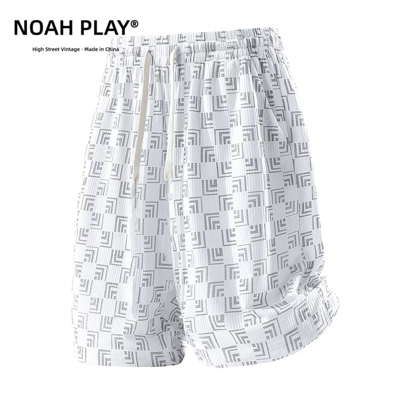 NOAH PLAY 竖条肌理满印短裤男夏季冰丝宽松大码阔腿休闲五分裤潮