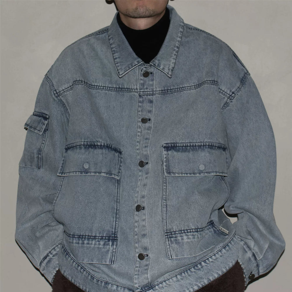 GcBrand Lab Denim Jacket 日系复古水洗做旧多口袋夹克 牛仔外套