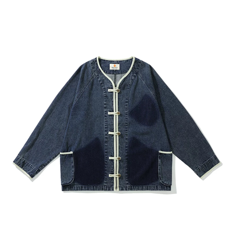 GcBrand Lab AW23 retro themed elements, color blocking details, unisex button denim jacket