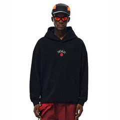 NOAH MARS niche trendy brand small rose embroidery American style loose thread splicing trendy hooded sweatshirt for men