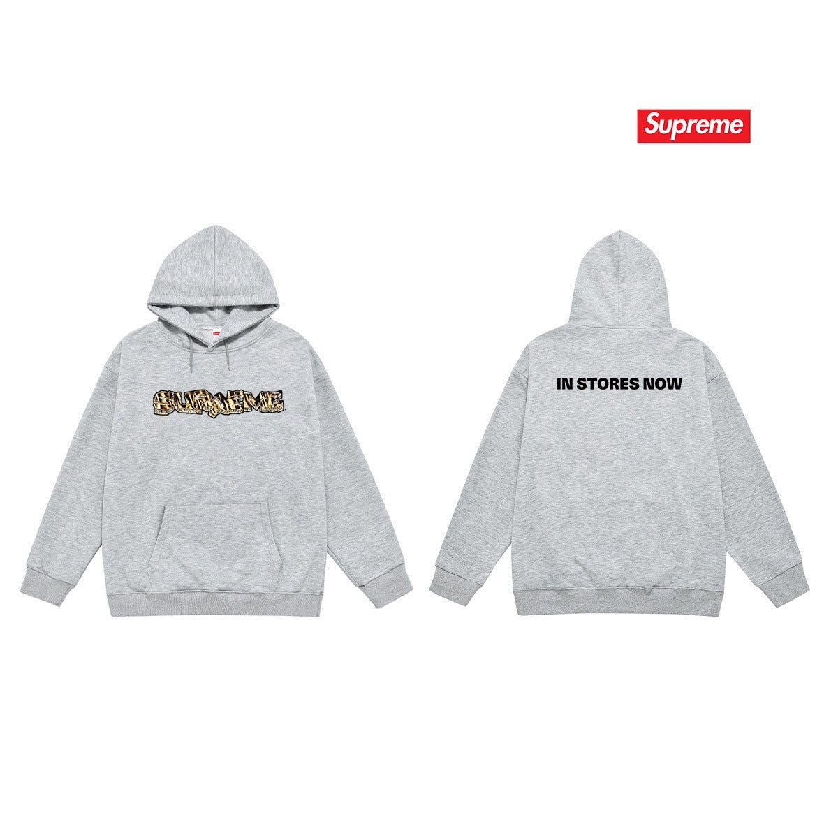 Supreme “In Stores Now” Hoodie – Grey