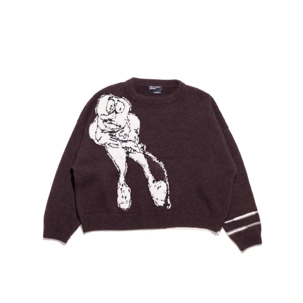 ERD Vintage Cartoon Print Crewneck Loose Knit Sweater