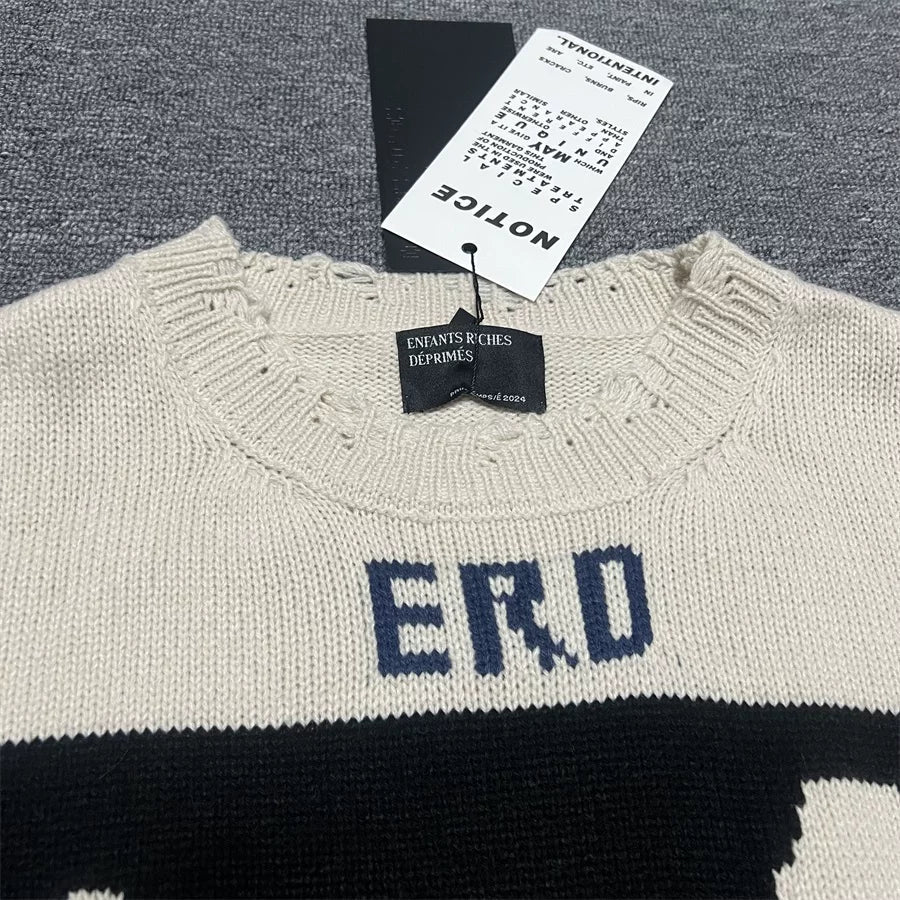 ERD Melancholy Distressed Oversized Silhouette Portrait Knit Sweater