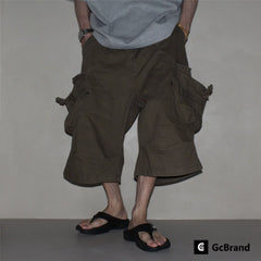 GcBrand Lab SS25 Japanese retro loose workwear shorts, summer casual large pocket captcha pants for men