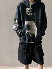 ERD melancholic Vintage Blue Black Patchwork Hoodie