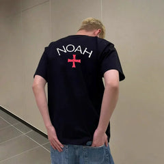 NOAH BWCJ破坏十字架夏季新款小众潮牌美式纯棉宽松情侣短袖T恤男