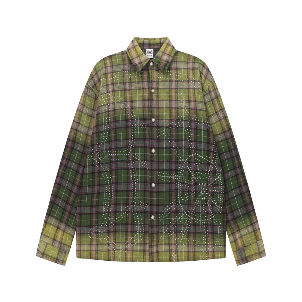 Vale Valley Retro Plaid Rhinestone Long Sleeve Shirt