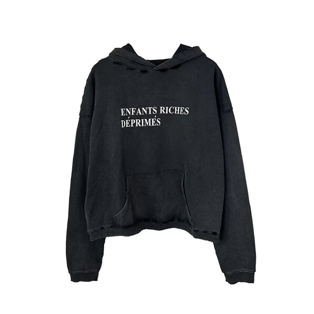 ERD's melancholic Distressed Oversized Logo Pullover Hoodie