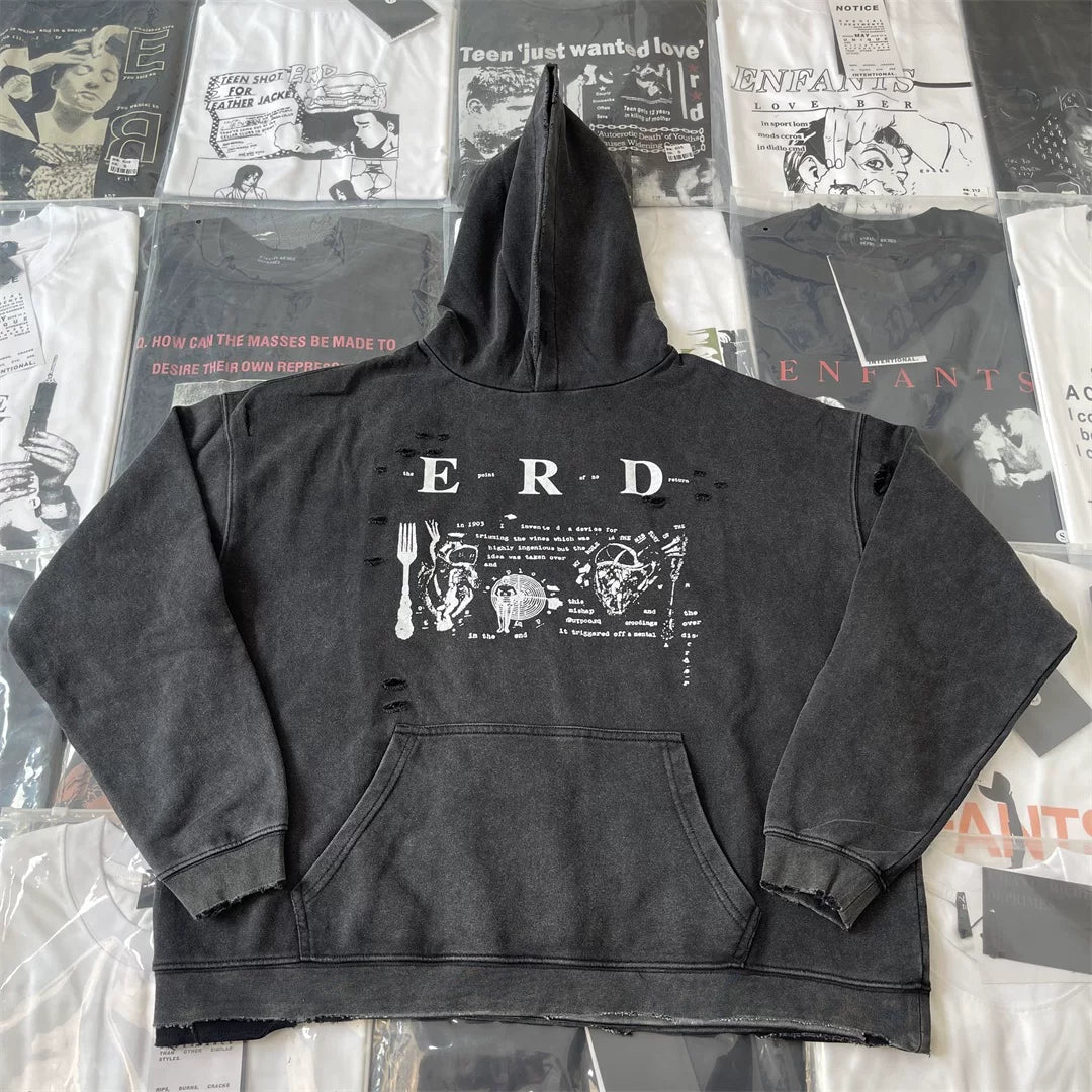 ERD melancholic Washed Fleece Oversized Graphic Hoodie