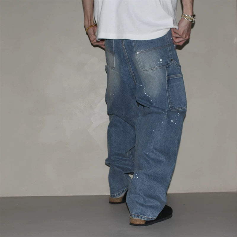 GcBrand Lab AW24 复古主题元素 水洗做旧伐木裤 日系 泼墨牛仔裤