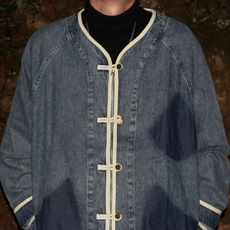 GcBrand Lab AW23 retro themed elements, color blocking details, unisex button denim jacket
