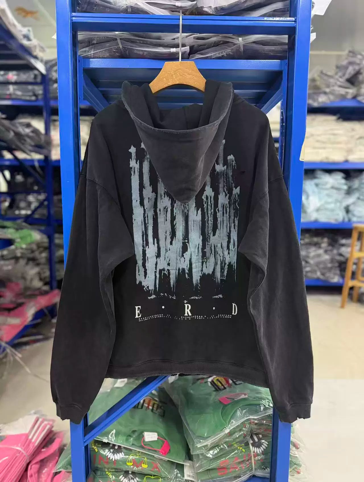 ERD Inspired Slogan Washed Black Zip Hoodie Coat