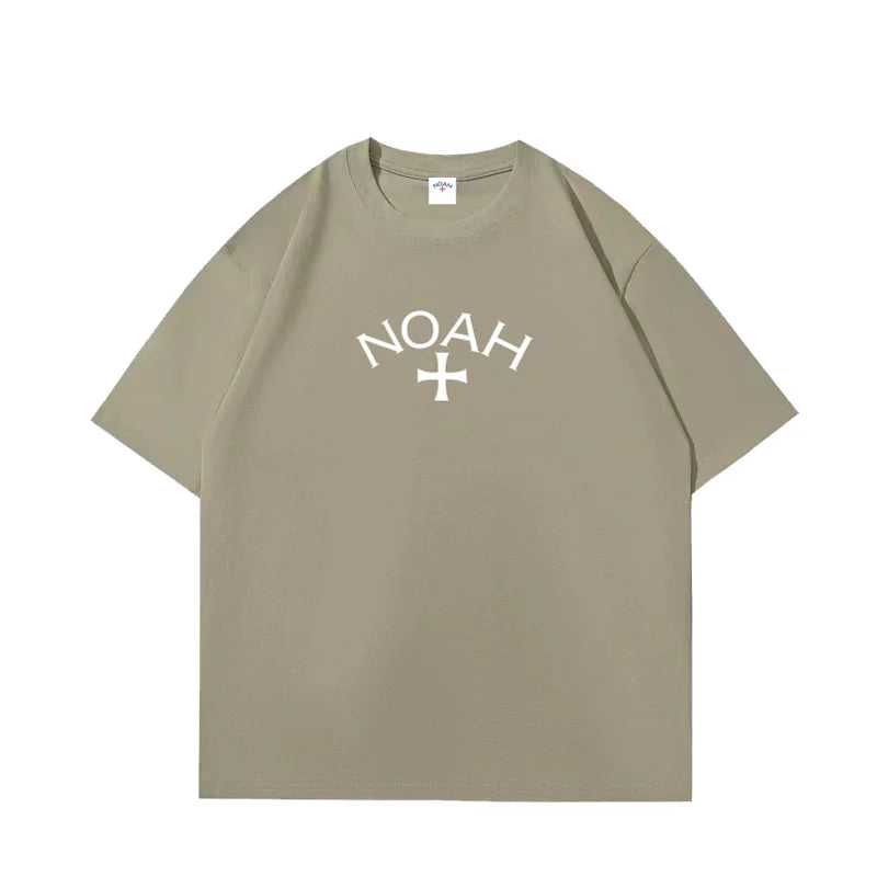 NOAH BWCJ Summer Matcha Grey Cross Trendy Brand Heavy Cotton Casual Loose Couple Short sleeved T-shirt for Men and Women