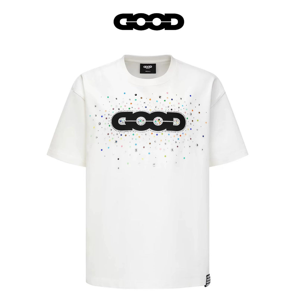 GOODBRAND Summer Gemstone Luxury Light Luxury Men's and Women's T-Shirts Heavy Weight Cotton Short Sleeve Hot Diamond Couple's Top