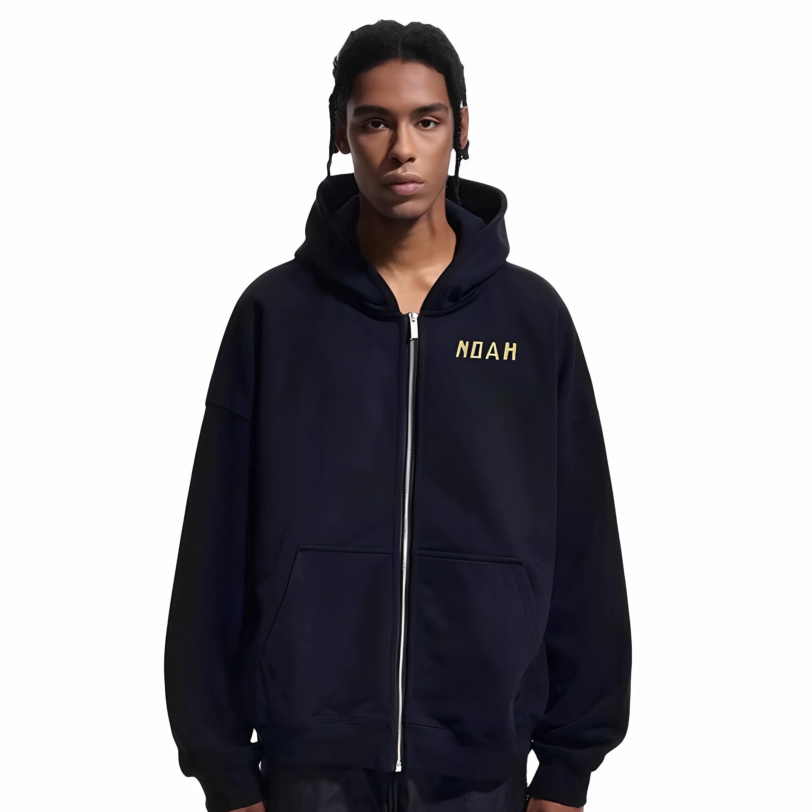 NOAH MARS niche trend brand origami splicing autumn hooded sweatshirt looped cardigan trendy zipper jacket for men