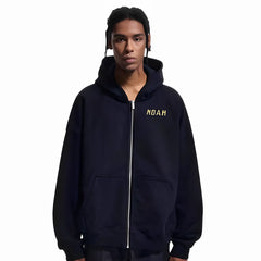 NOAH MARS niche trend brand origami splicing autumn hooded sweatshirt looped cardigan trendy zipper jacket for men