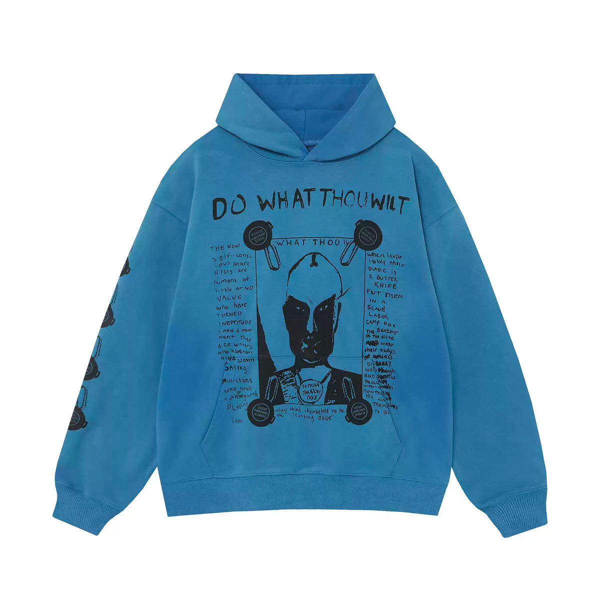 ERD Melancholy Vintage Distressed Washed Blue Pullover Hoodie