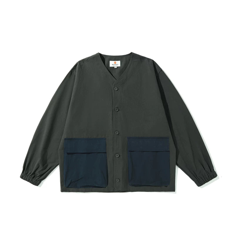 GcBrand Lab SS23 Japanese retro casual collarless jacket men's and women's trendy workwear color blocked jacket