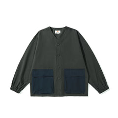 GcBrand Lab SS23 Japanese retro casual collarless jacket men's and women's trendy workwear color blocked jacket
