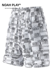NOAH PLAY Summer Folded Texture Letter Full Print Shorts Men's Ice Silk Loose Wide Leg Casual Pants Trendy