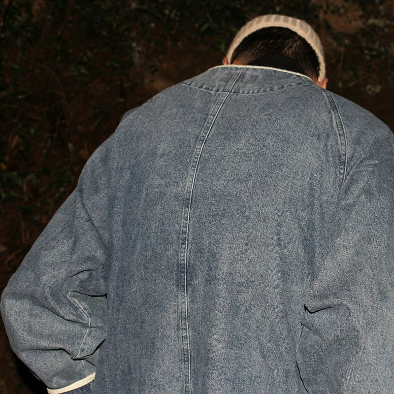 GcBrand Lab AW23 retro themed elements, color blocking details, unisex button denim jacket